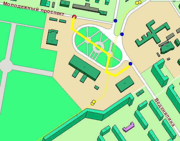 схема маршрута на карте Нижнего Новгорода ул Веденяпина сквер Дворец Культуры ГАЗ