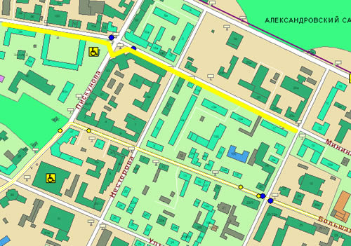 схема маршрута на карте Нижнего Новгорода ул Минина